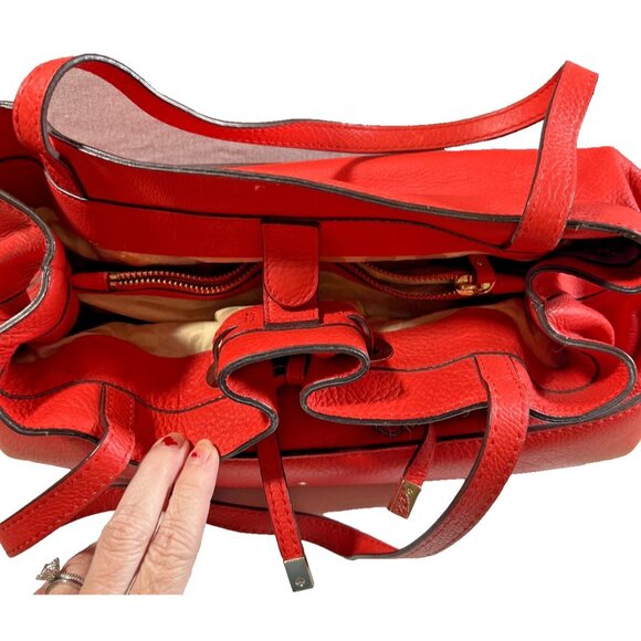 Kate Spade New York Red Pebbled Leather Tote Bag With Adjustable Bow Gold - Picture 8 of 10